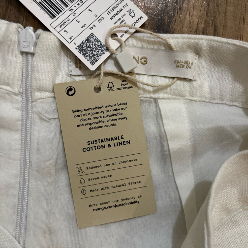 MNG Linen Blend Embroidered Scallop-Trimmed Wide Leg High Rise Culotte Trouser - Picture 12 of 16